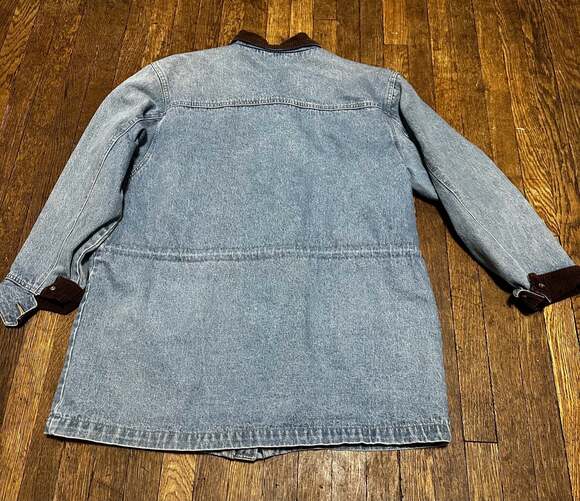 Vintage Denim Field Jacket 3 Pocket Chore Barn Coat Oversize Farm Cottage Large - Picture 9 of 9